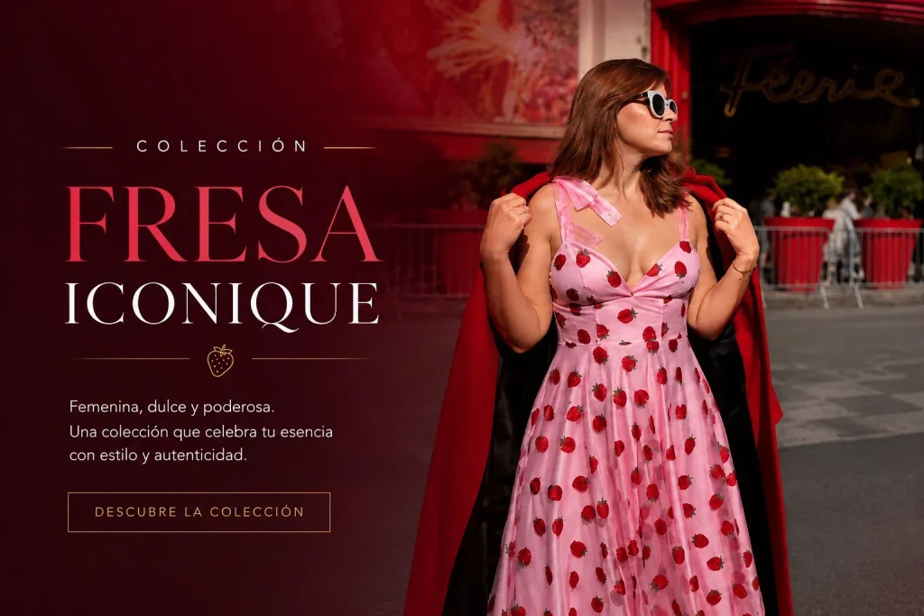 Vista de colección Fresa Iconique en byteban.com con vestido rosa de alta costura