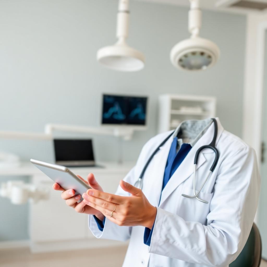 Doctora revisando la agenda del día en tablet
